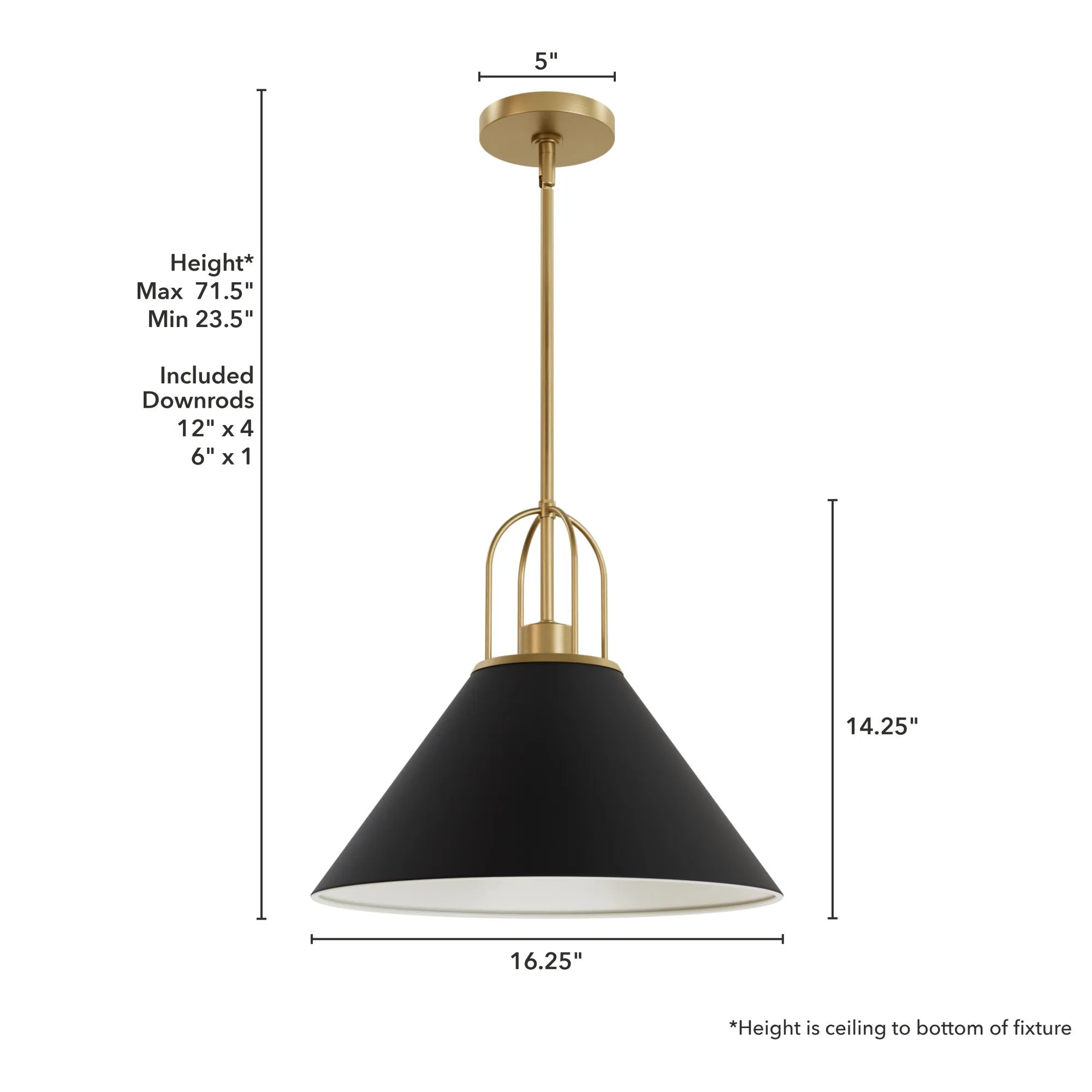 Hunter Carrington Isle Flat Matte Black and Luxe Gold 1 Light Large Pendant Ceiling Light Fixture - Jasmine Roth Collection