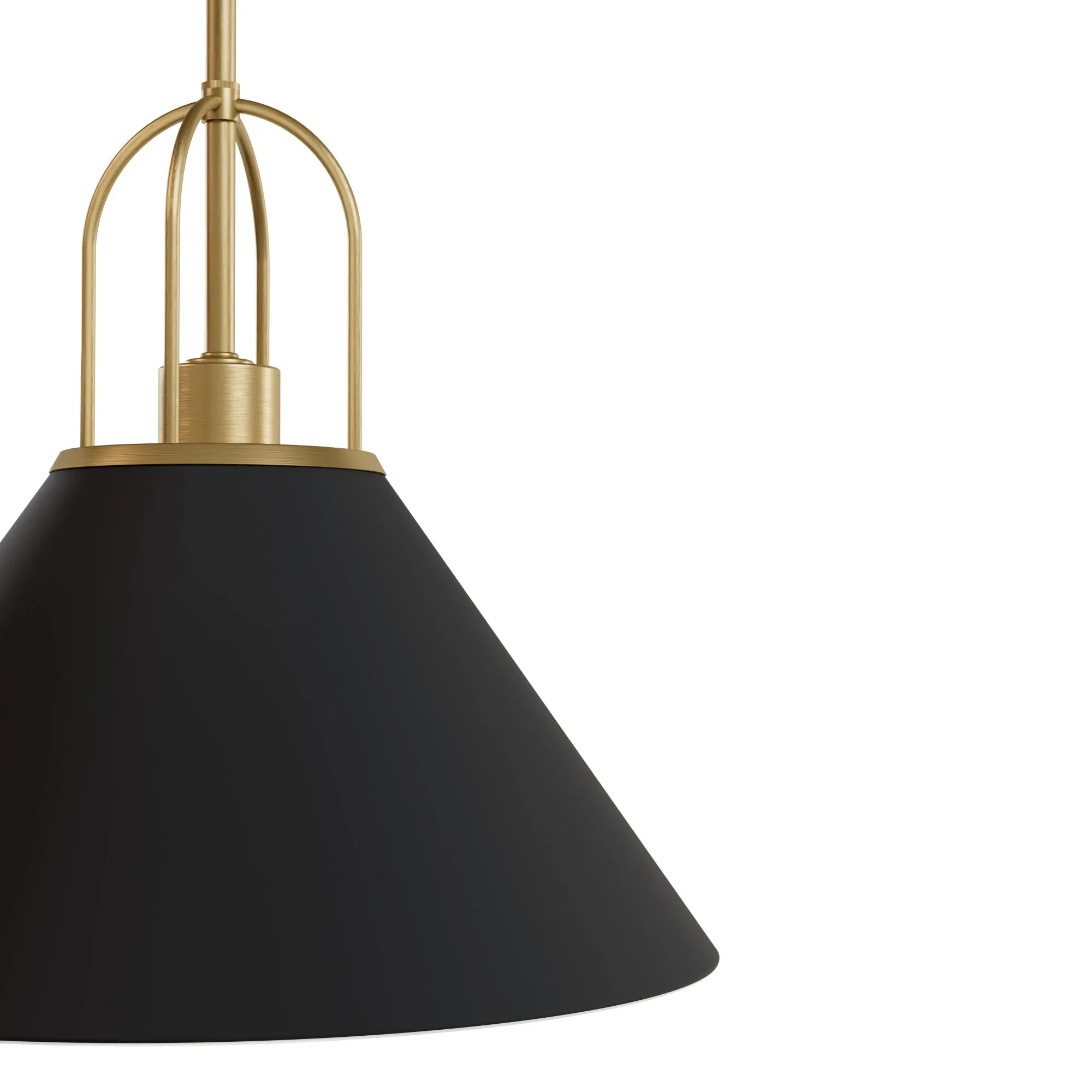 Hunter Carrington Isle Flat Matte Black and Luxe Gold 1 Light Large Pendant Ceiling Light Fixture - Jasmine Roth Collection