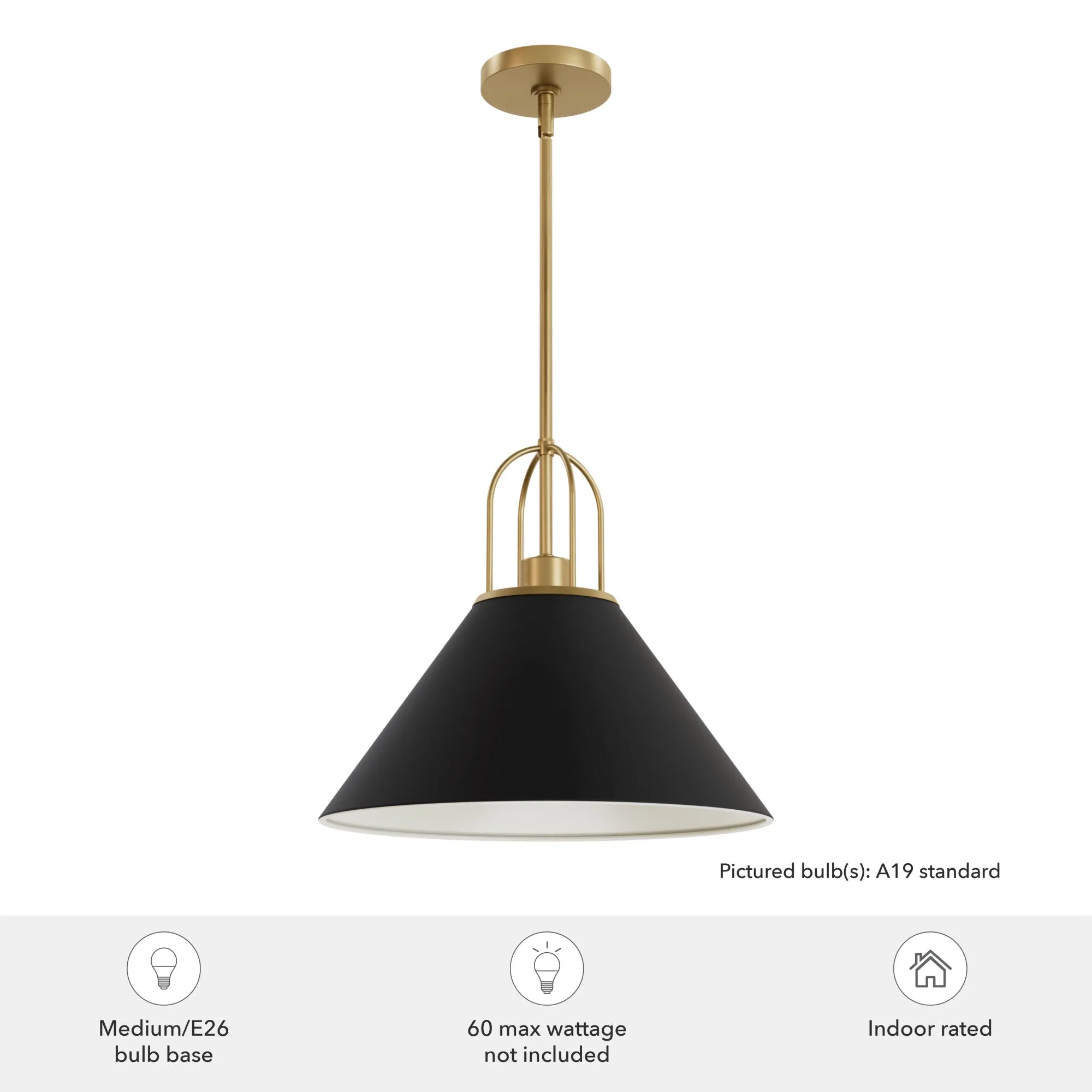 Hunter Carrington Isle Flat Matte Black and Luxe Gold 1 Light Large Pendant Ceiling Light Fixture - Jasmine Roth Collection