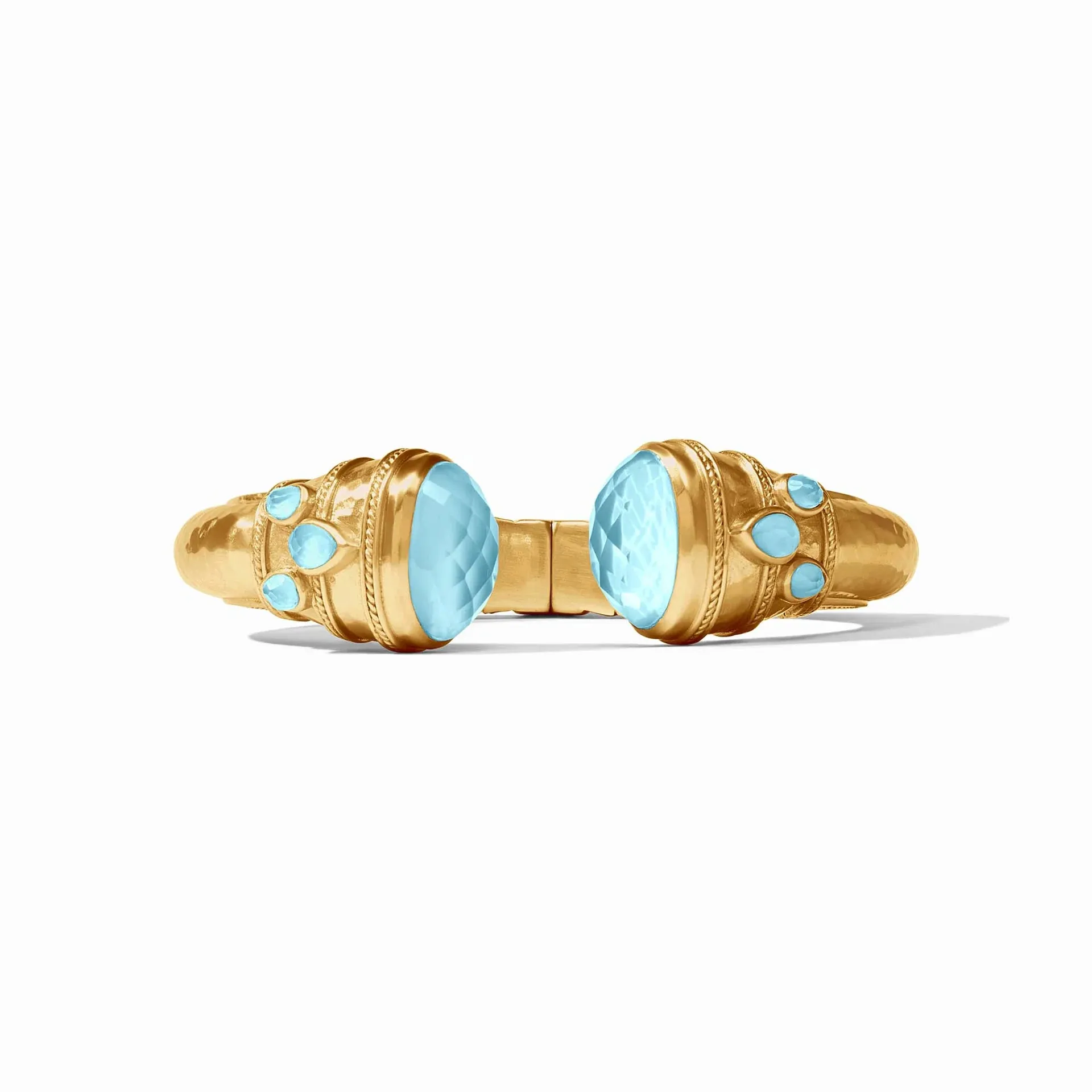 Julie Vos | Cannes Cuff Bracelet with Iridescent Capri Blue Crystals in Gold