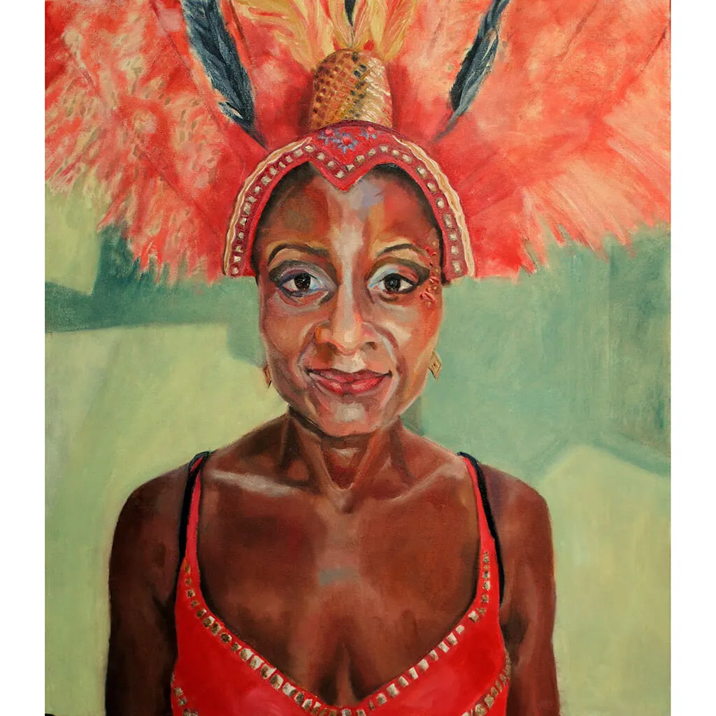 Jumping up! Notting Hill Carnival dancer portrait by Stella Tooth