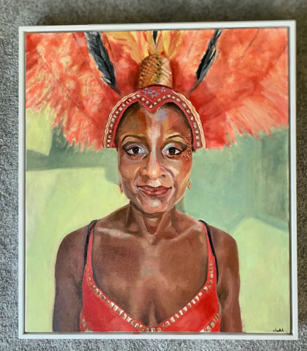 Jumping up! Notting Hill Carnival dancer portrait by Stella Tooth