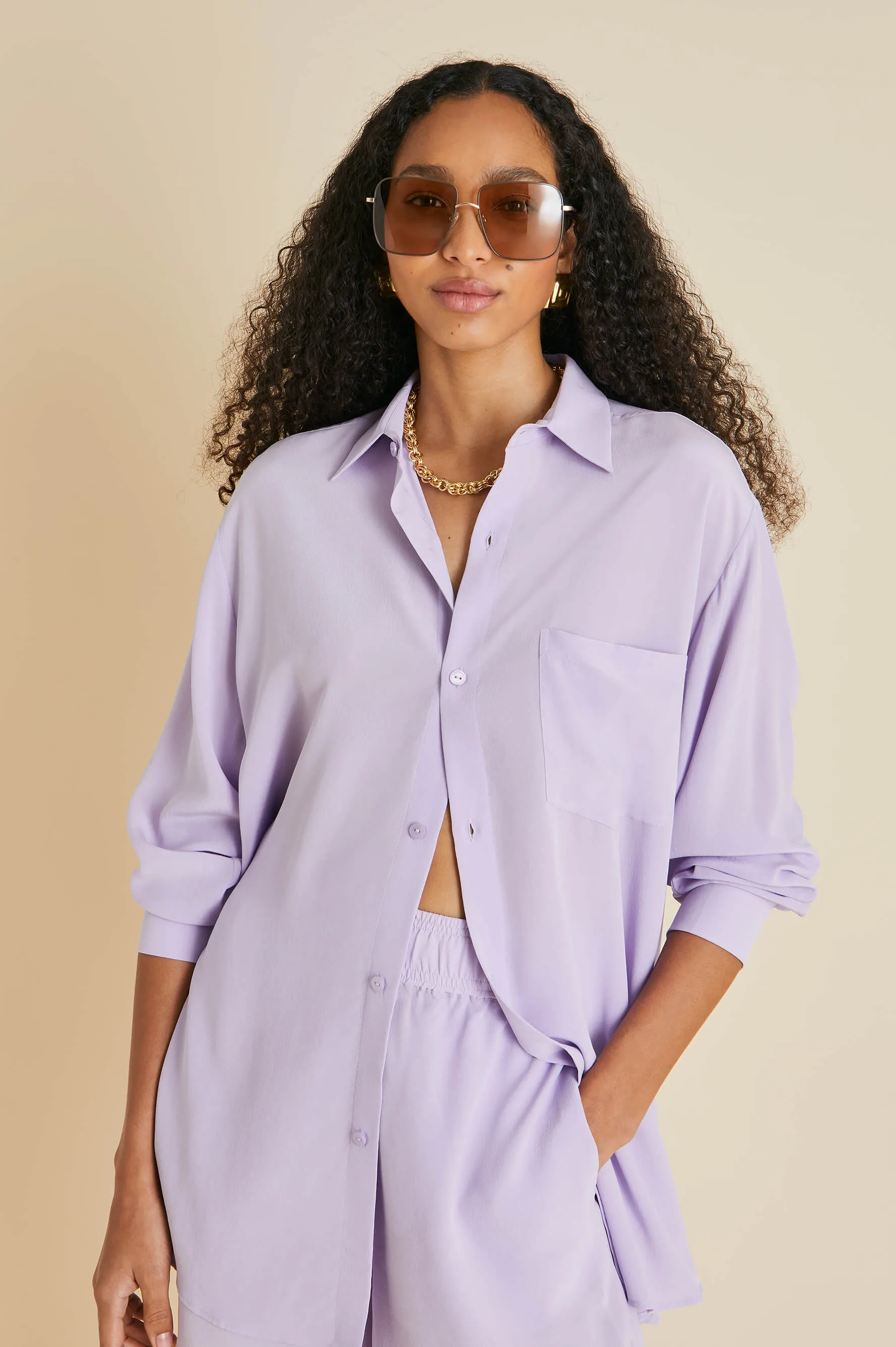 Kick Lavender Pyjamas in Silk Crêpe de Chine