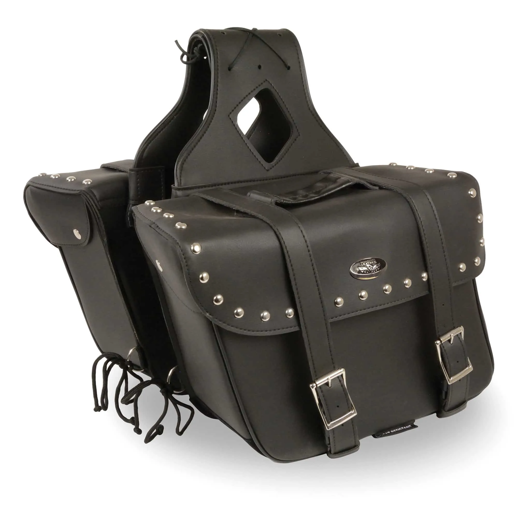 Large Zip-Off PVC Slanted Throw Over Studded Saddle Bag (15X12X5X22)