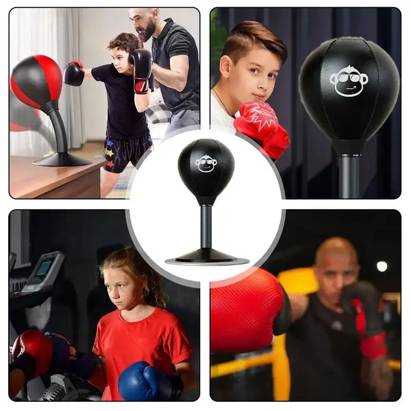 Leather Desktop Boxing Speed Ball – Wall-Mounted Stress Reliever & Fitness Trainer for Adults and Kids, Strong Suction for Ultimate Punching Fun