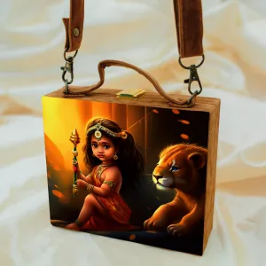 Little Durga With Lion Printed Suitcase Style Clutch