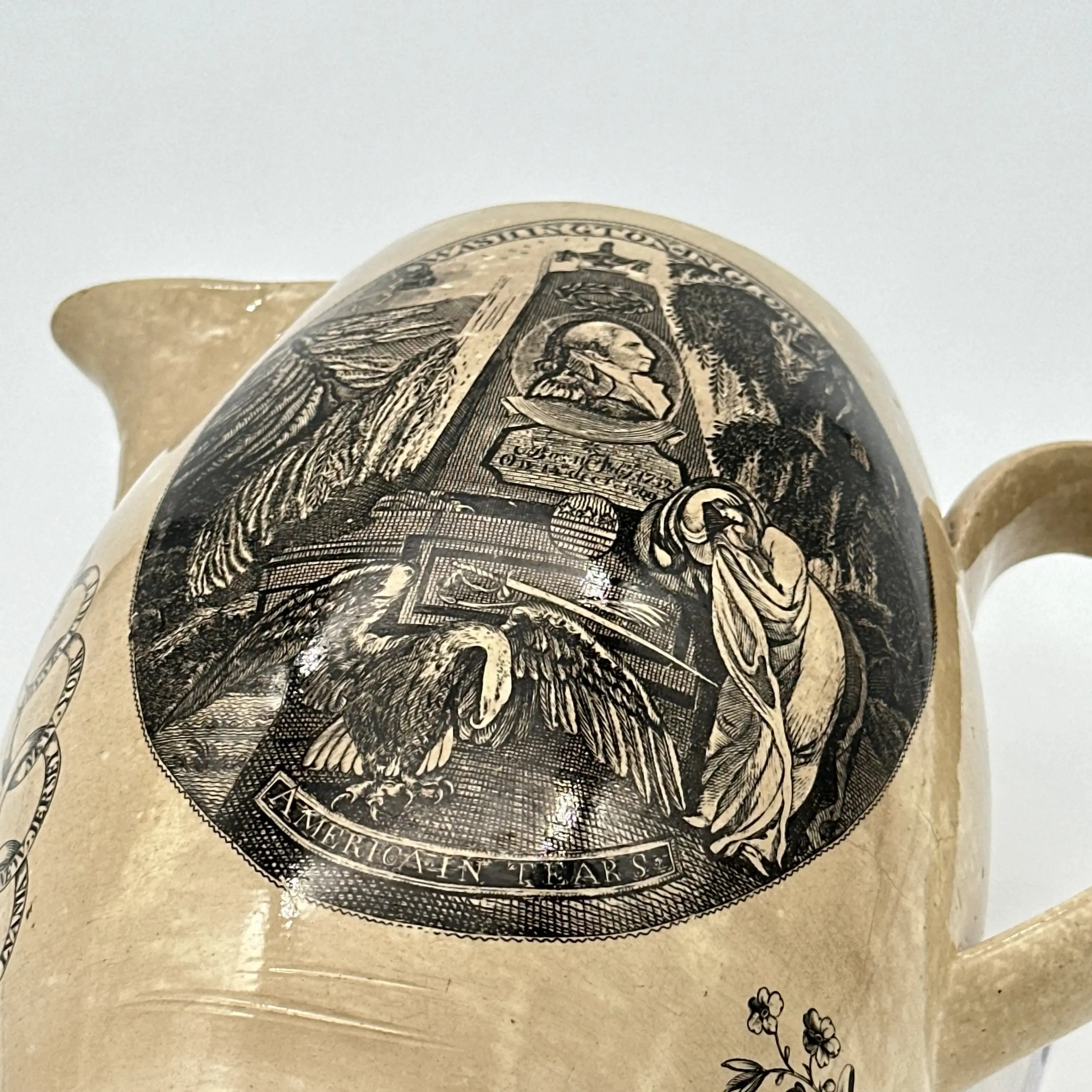 Liverpool creamware pitcher commemorating George Washington after his death