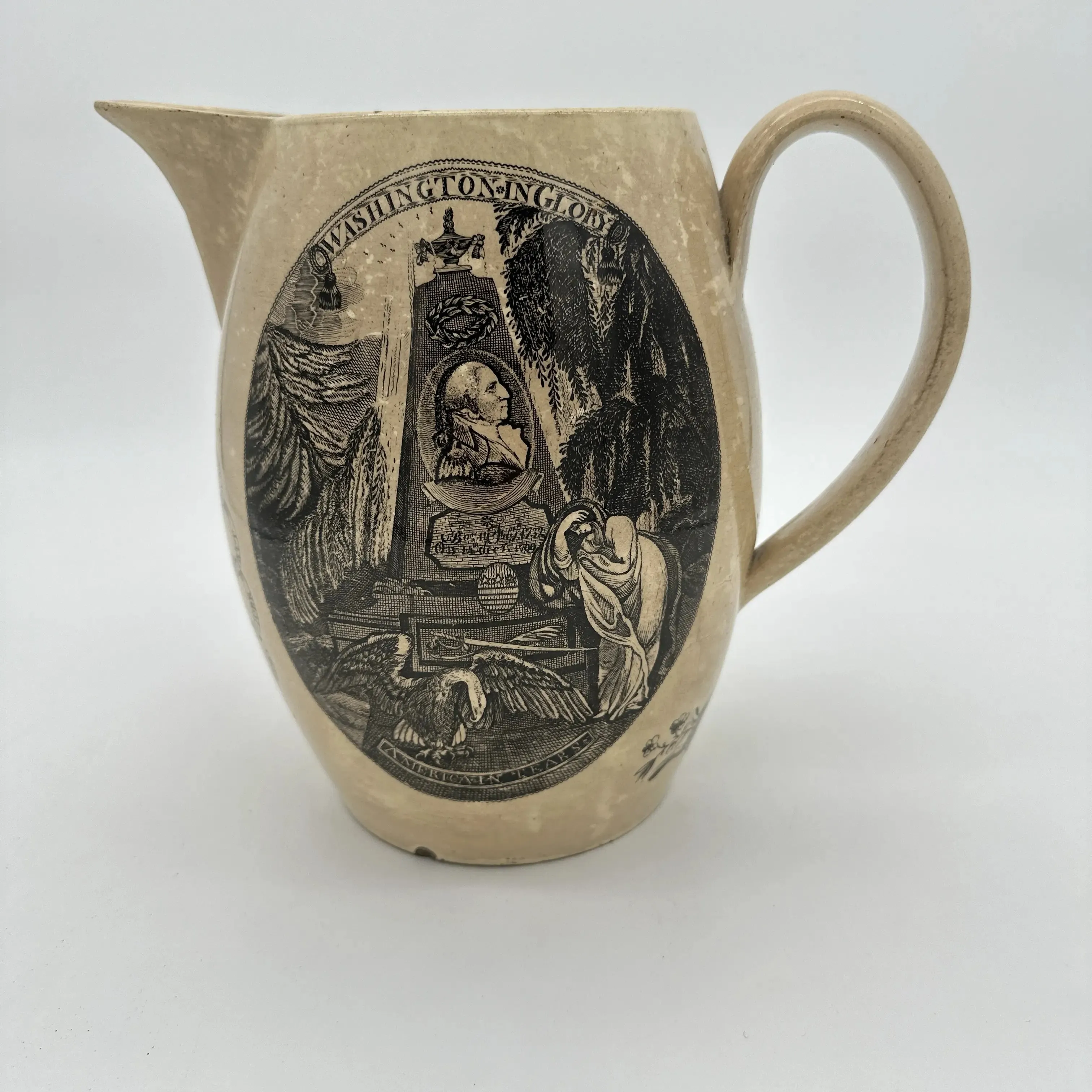 Liverpool creamware pitcher commemorating George Washington after his death