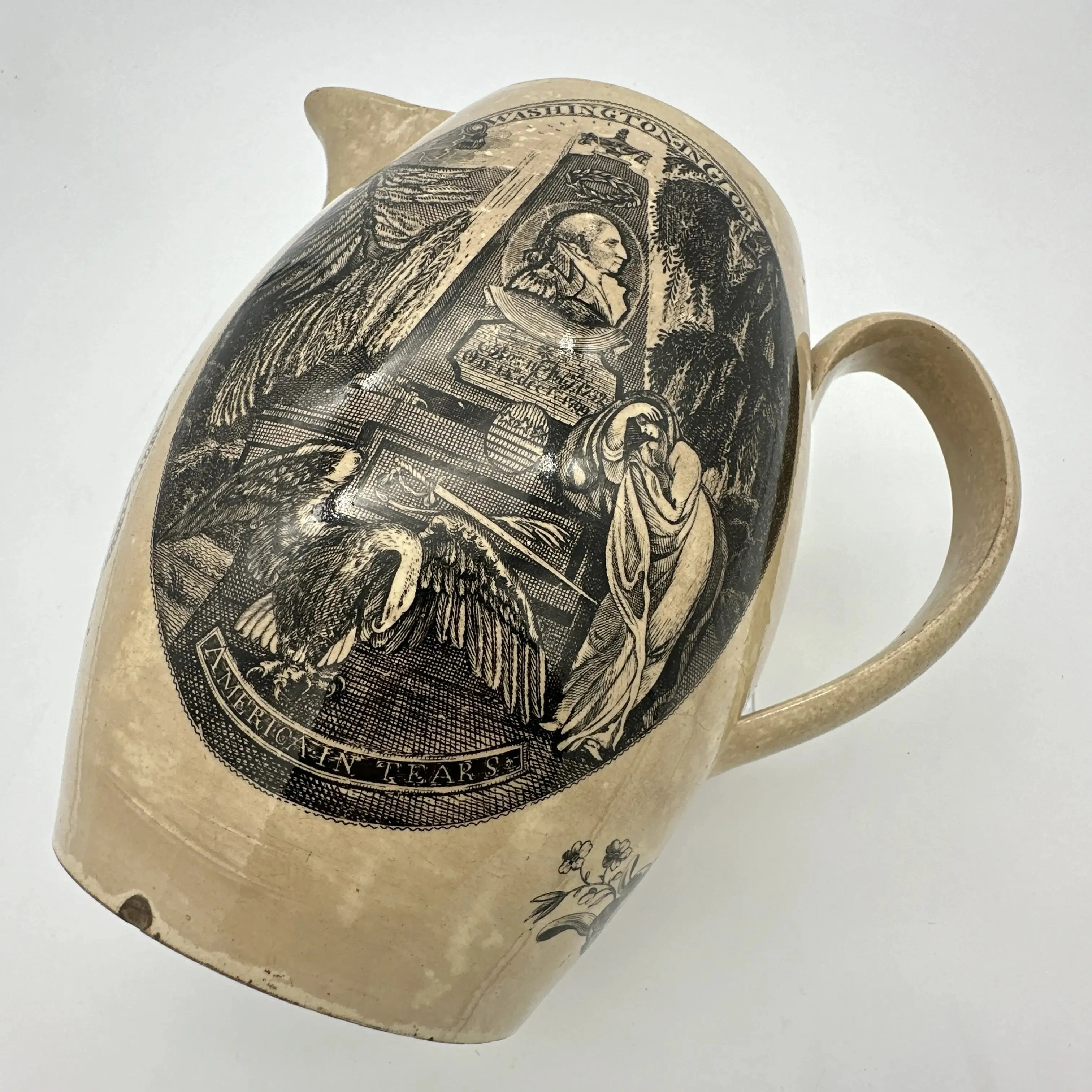 Liverpool creamware pitcher commemorating George Washington after his death