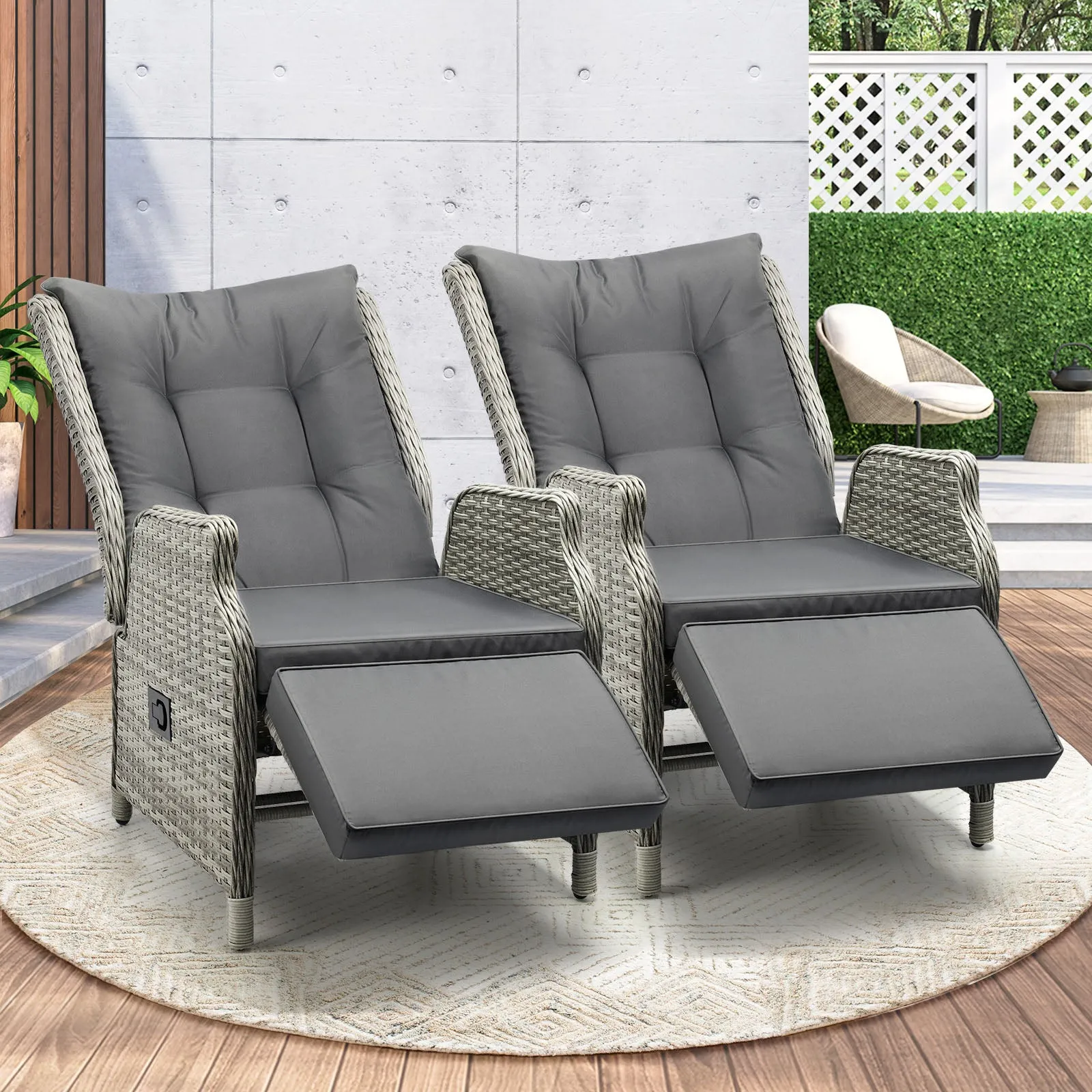 Livisp Recliner Chairs Sun lounge Outdoor Furniture Patio Wicker Sofa Set of 2