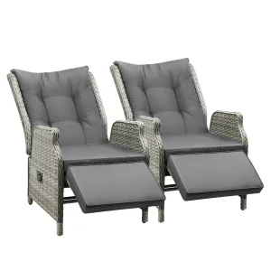 Livisp Recliner Chairs Sun lounge Outdoor Furniture Patio Wicker Sofa Set of 2