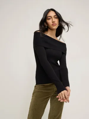 LOV Black Ribbed Textured Off-Shoulder Top