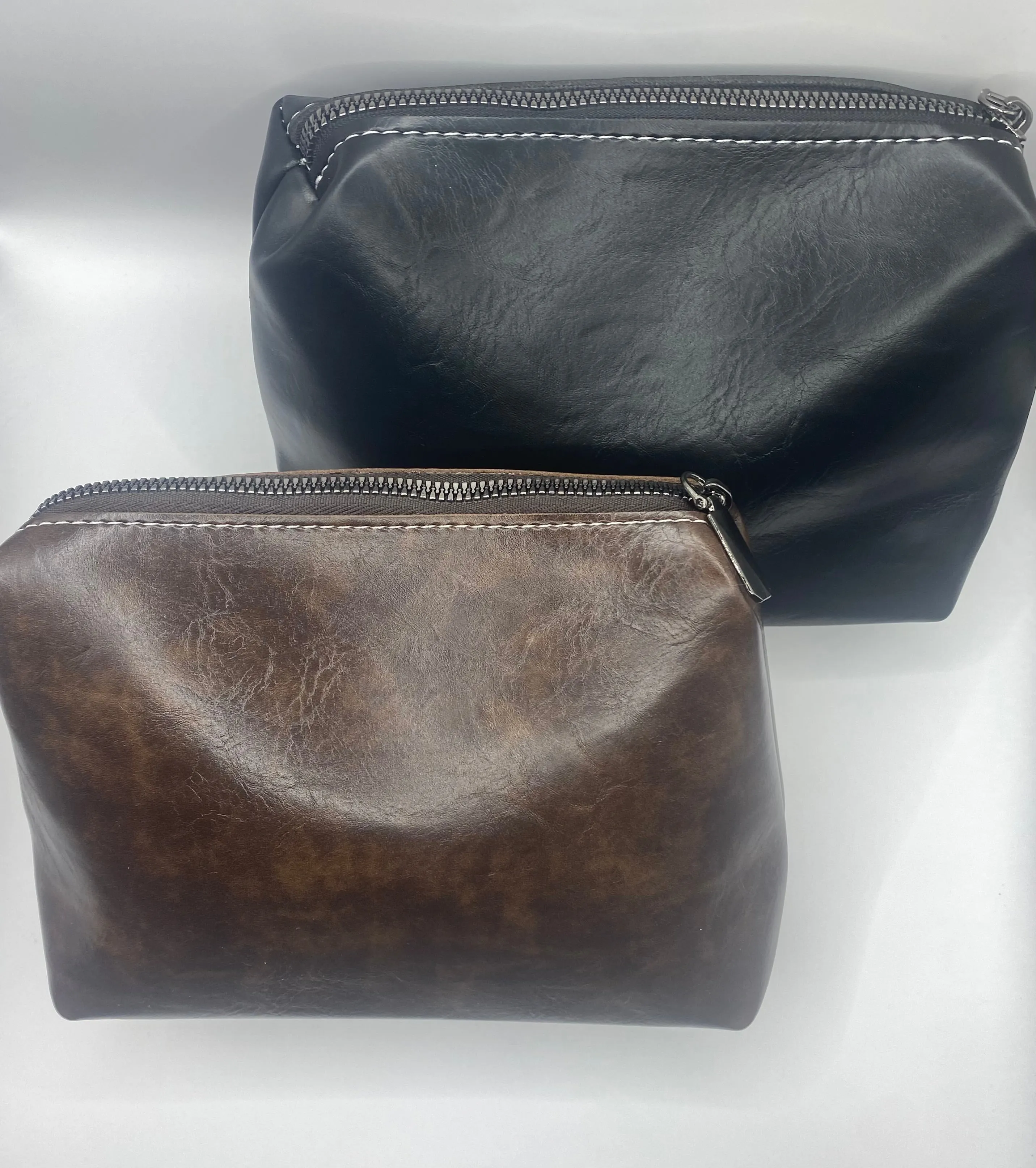 Medium Leather Zip Bags- Black & Dark Brown