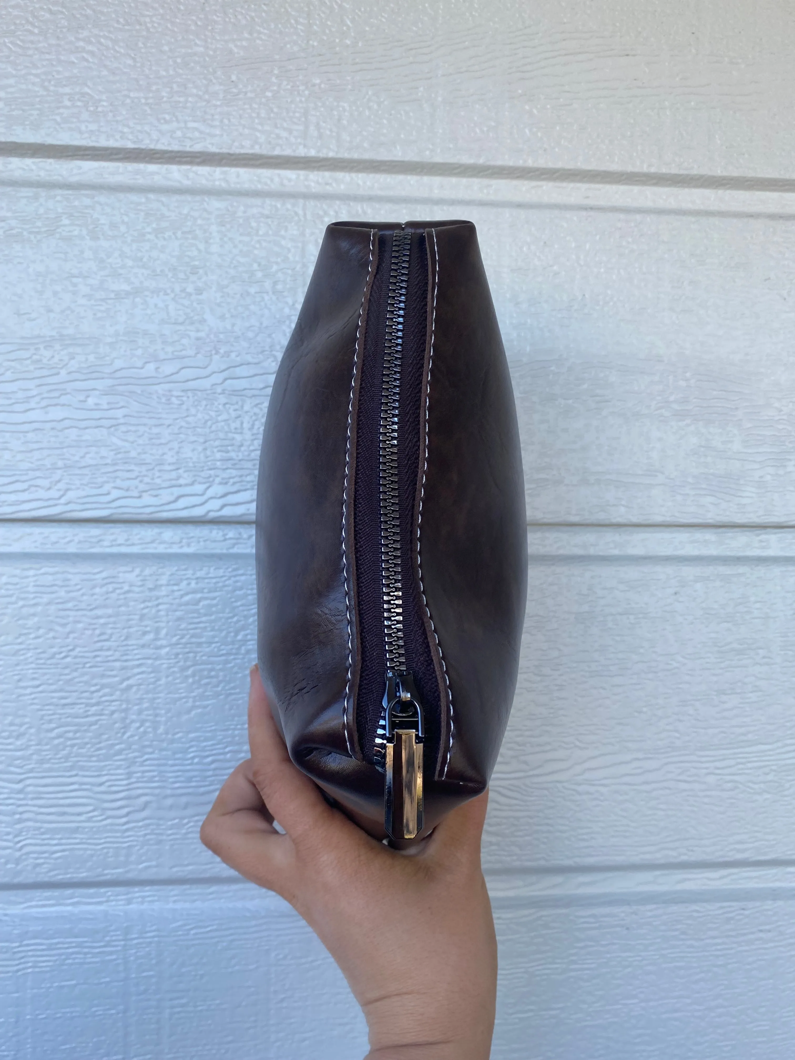 Medium Leather Zip Bags- Black & Dark Brown