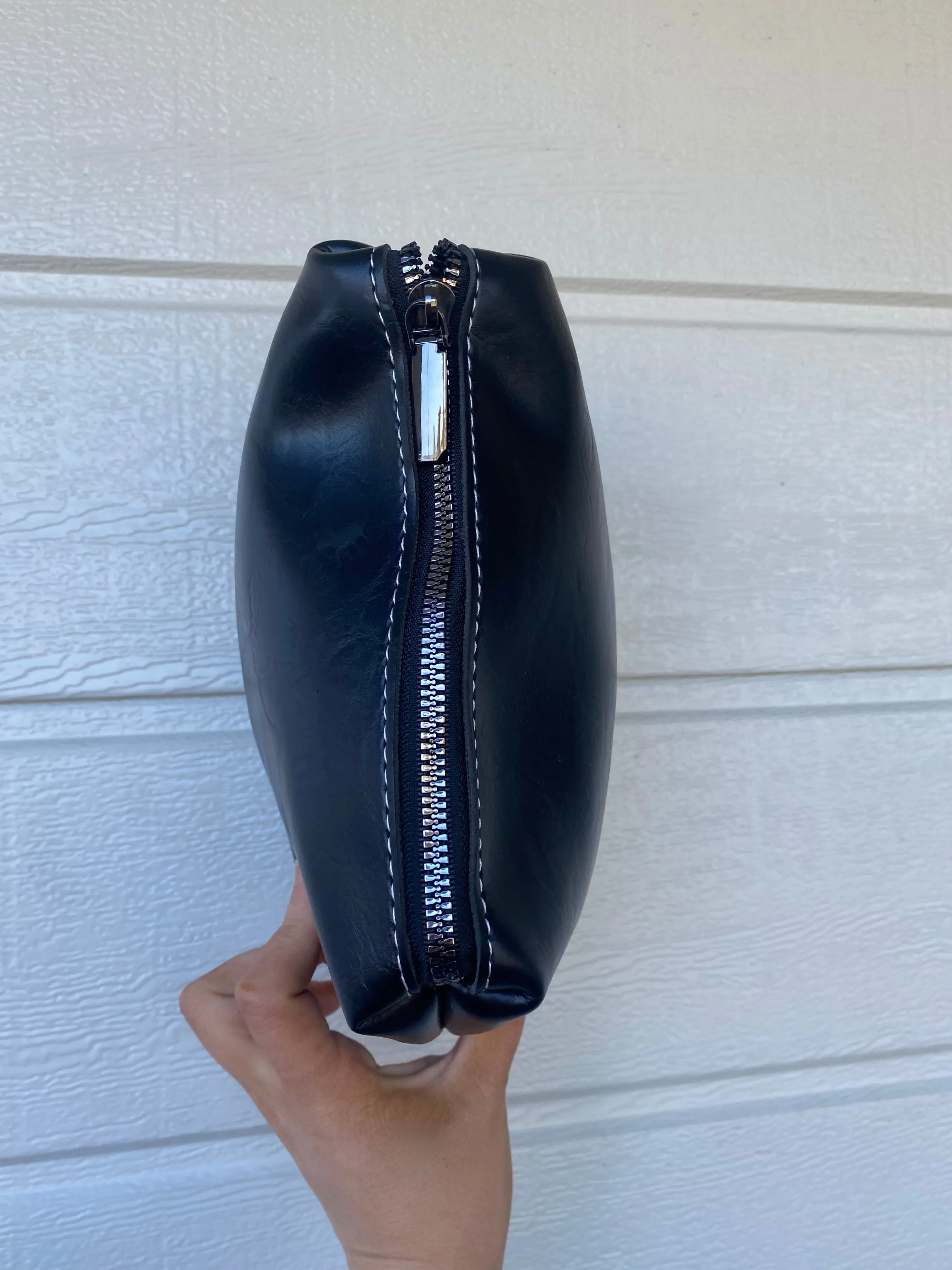 Medium Leather Zip Bags- Black & Dark Brown