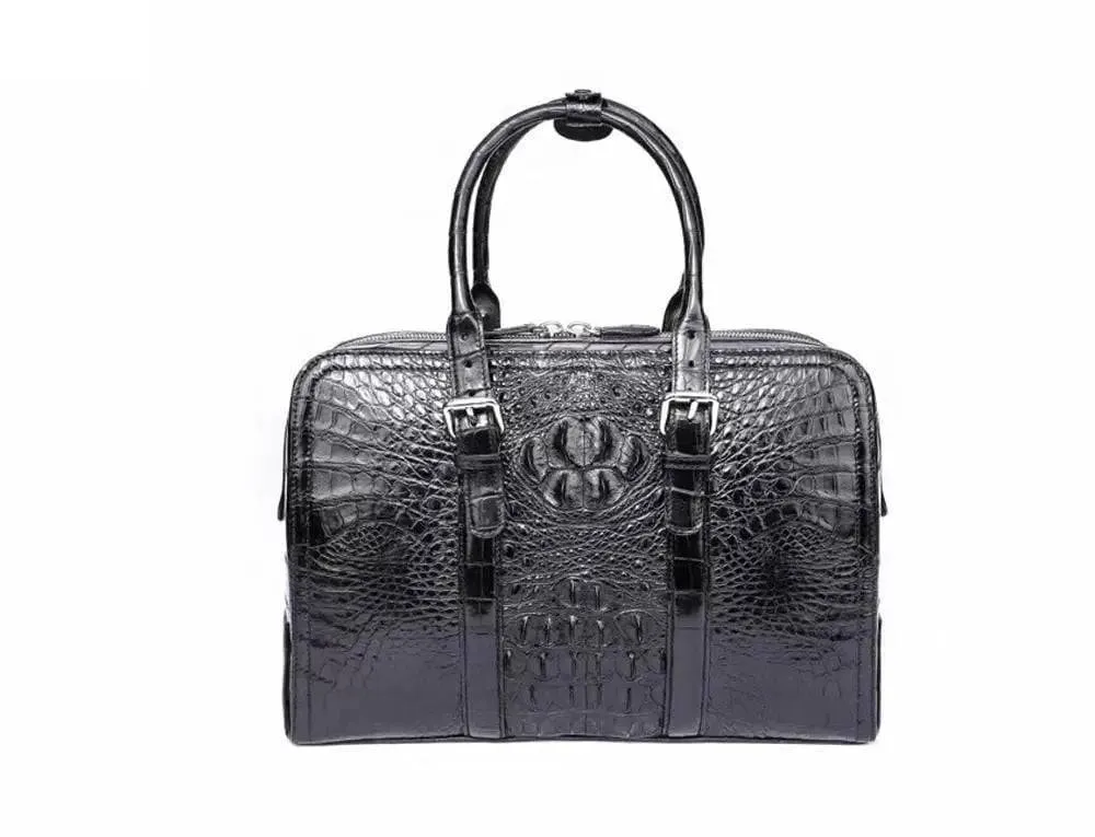 Men's  Briefcase Top Handle Bag Vintage Genuine Crocodile Bone Leather