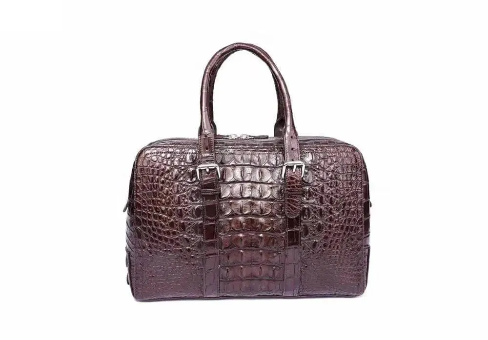 Men's  Briefcase Top Handle Bag Vintage Genuine Crocodile Bone Leather