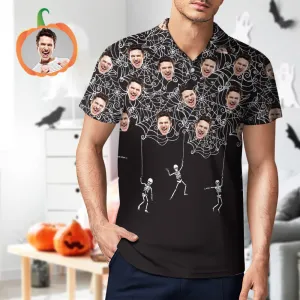 Men's Custom Funny Face Black Shirt Personalised Golf Shirts For Halloween Gift Spider Web