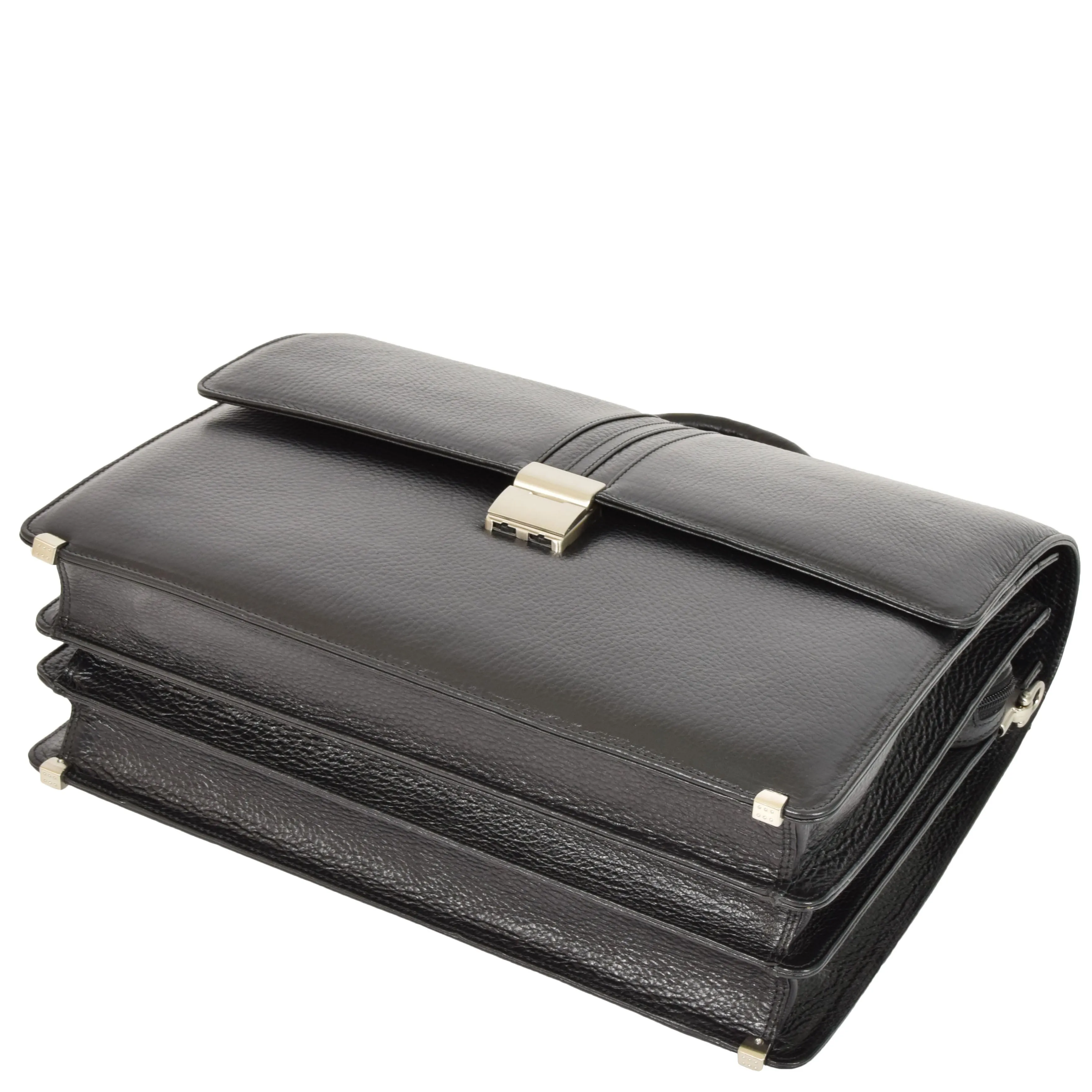 Mens Real Leather Briefcase Classic Bag Organiser CARTER Black