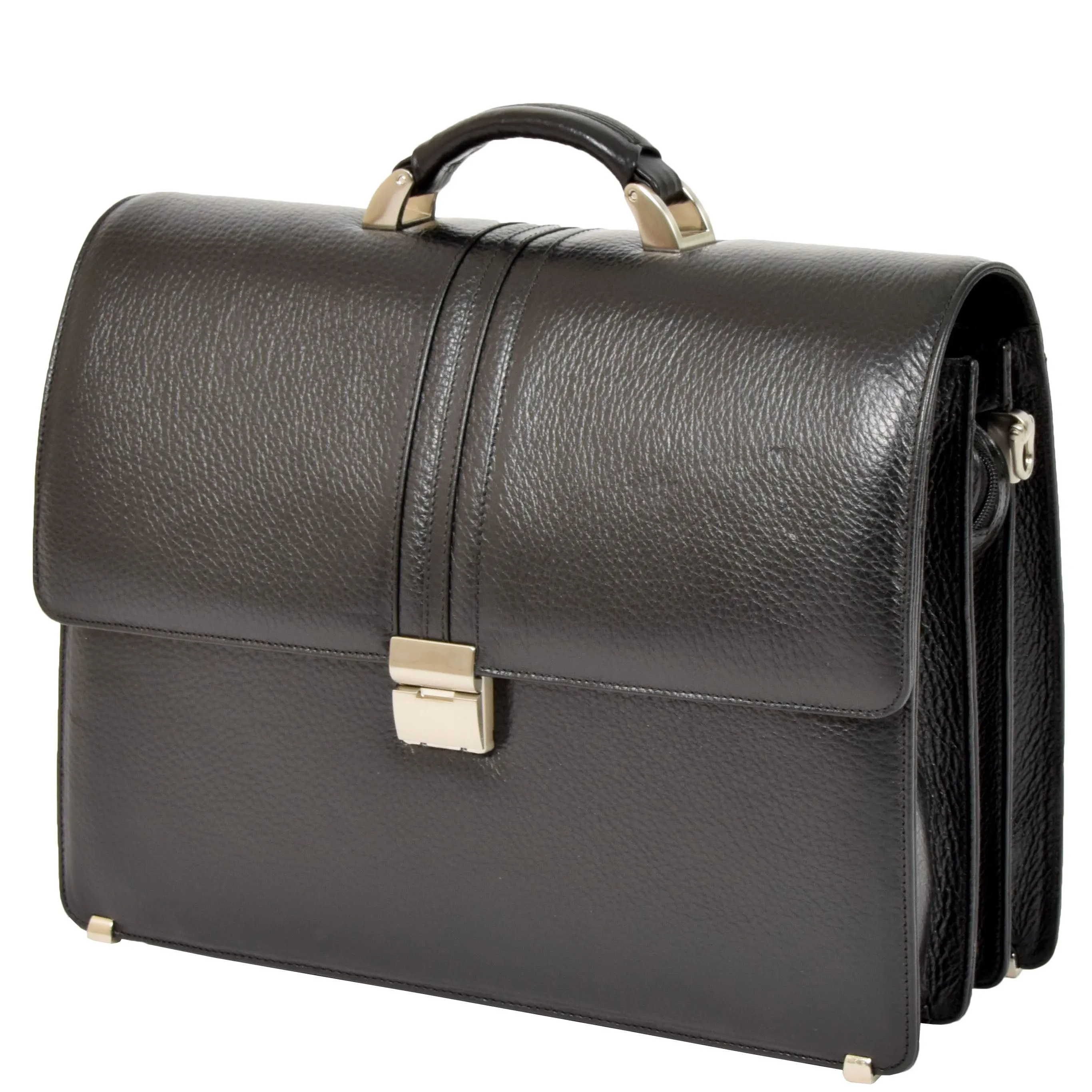 Mens Real Leather Briefcase Classic Bag Organiser CARTER Black