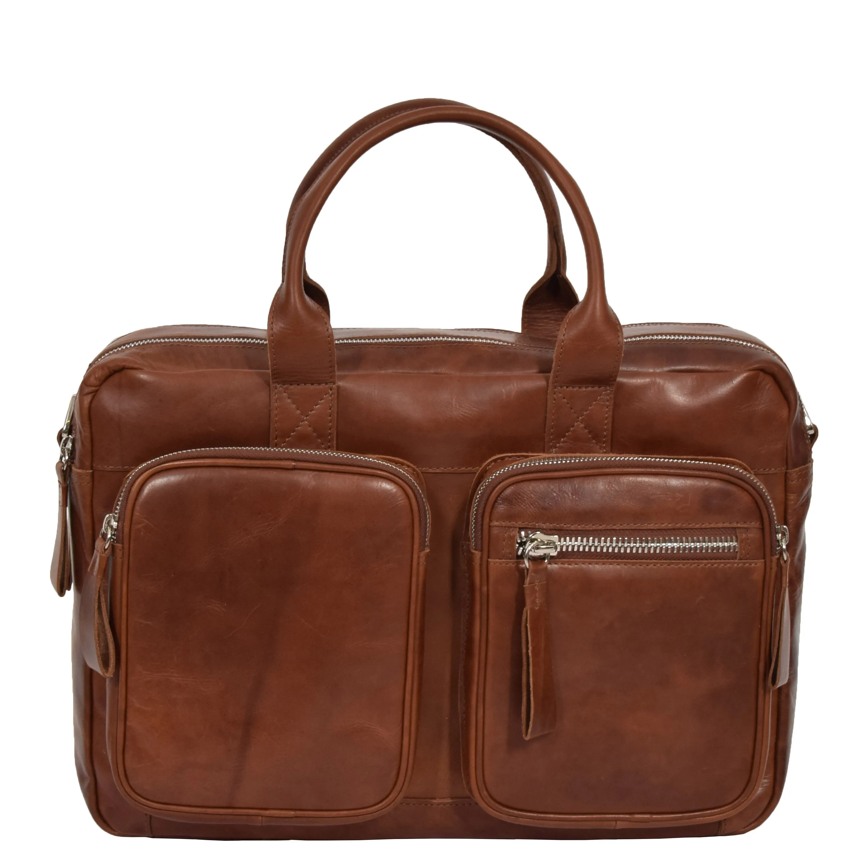 Mens Vintage Leather Organiser Briefcase Mason Tan