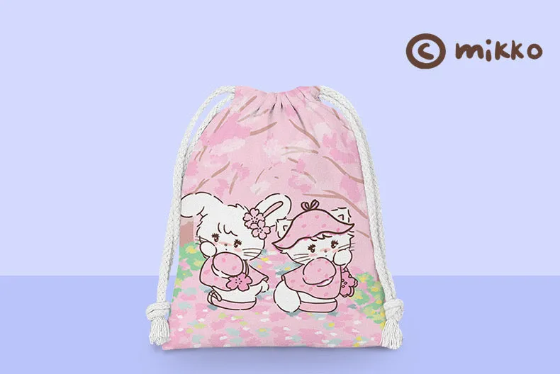 Mikko illustration Drawstring Pockets | Outing Bear Latte Dog Souffie Kitten Mousse Rabbit Cammy - 3 Size Tidy up Bag Kawaii Style