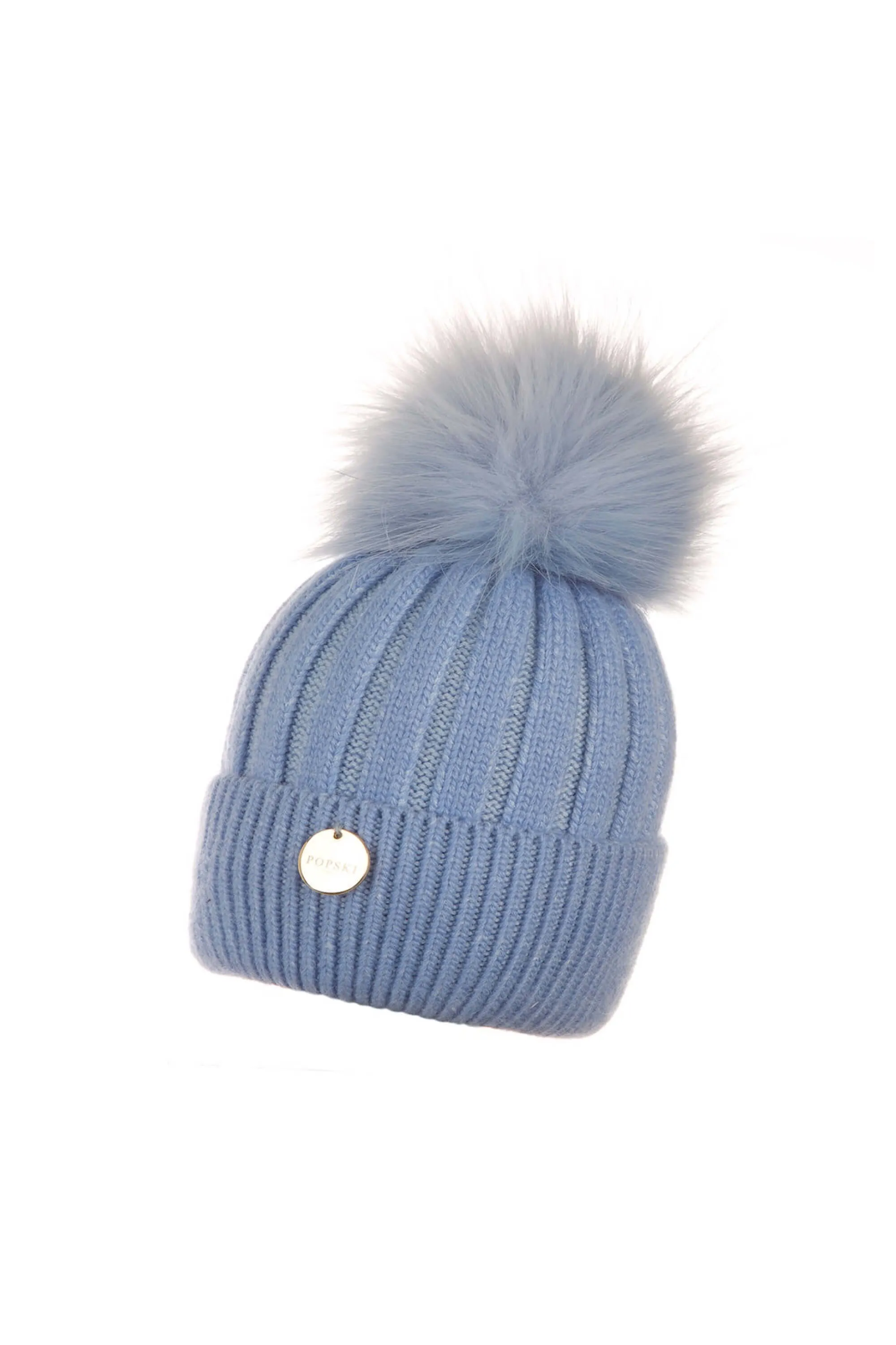 Mini Angora Baby Blue Hat with Matching Pom