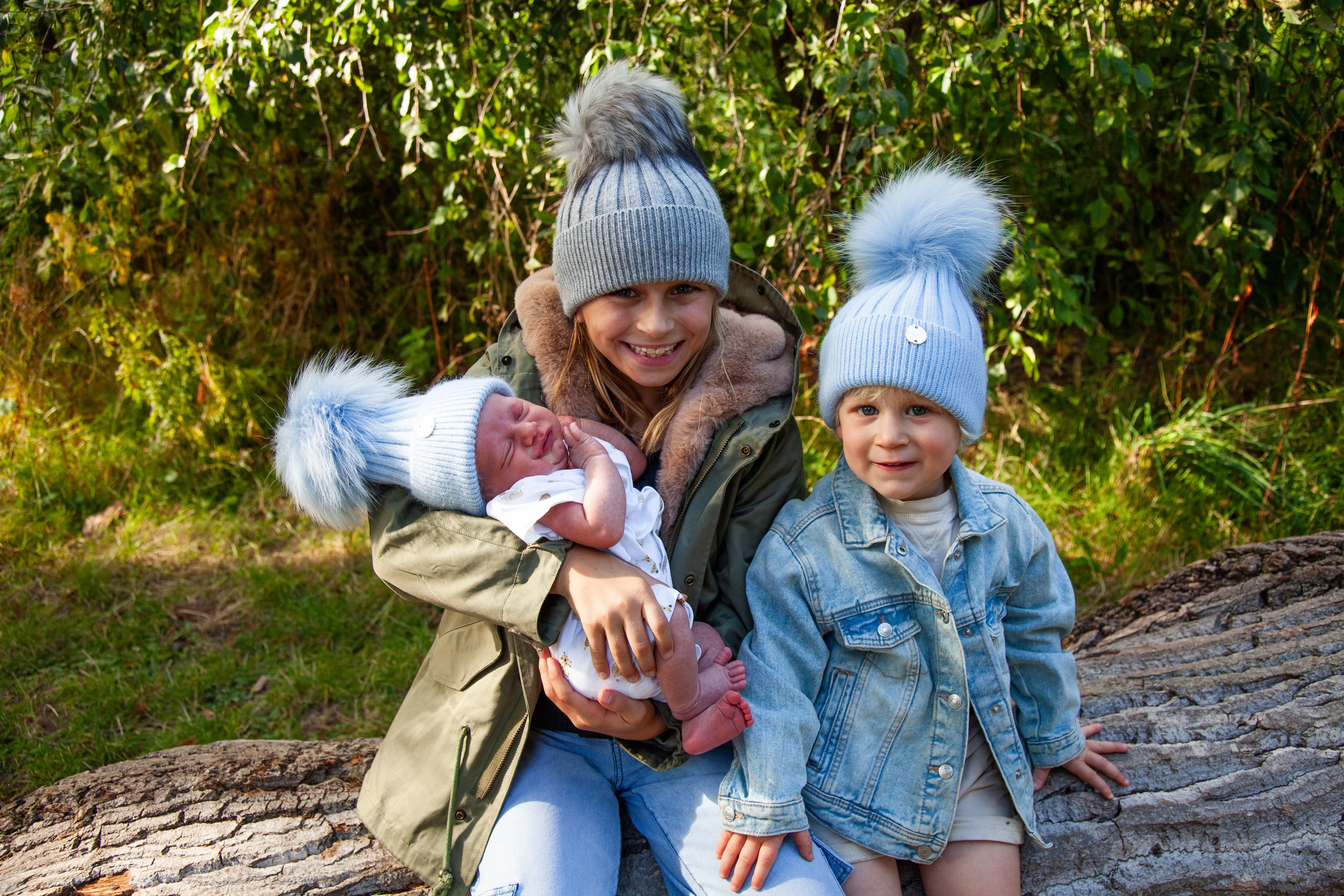 Mini Angora Baby Blue Hat with Matching Pom