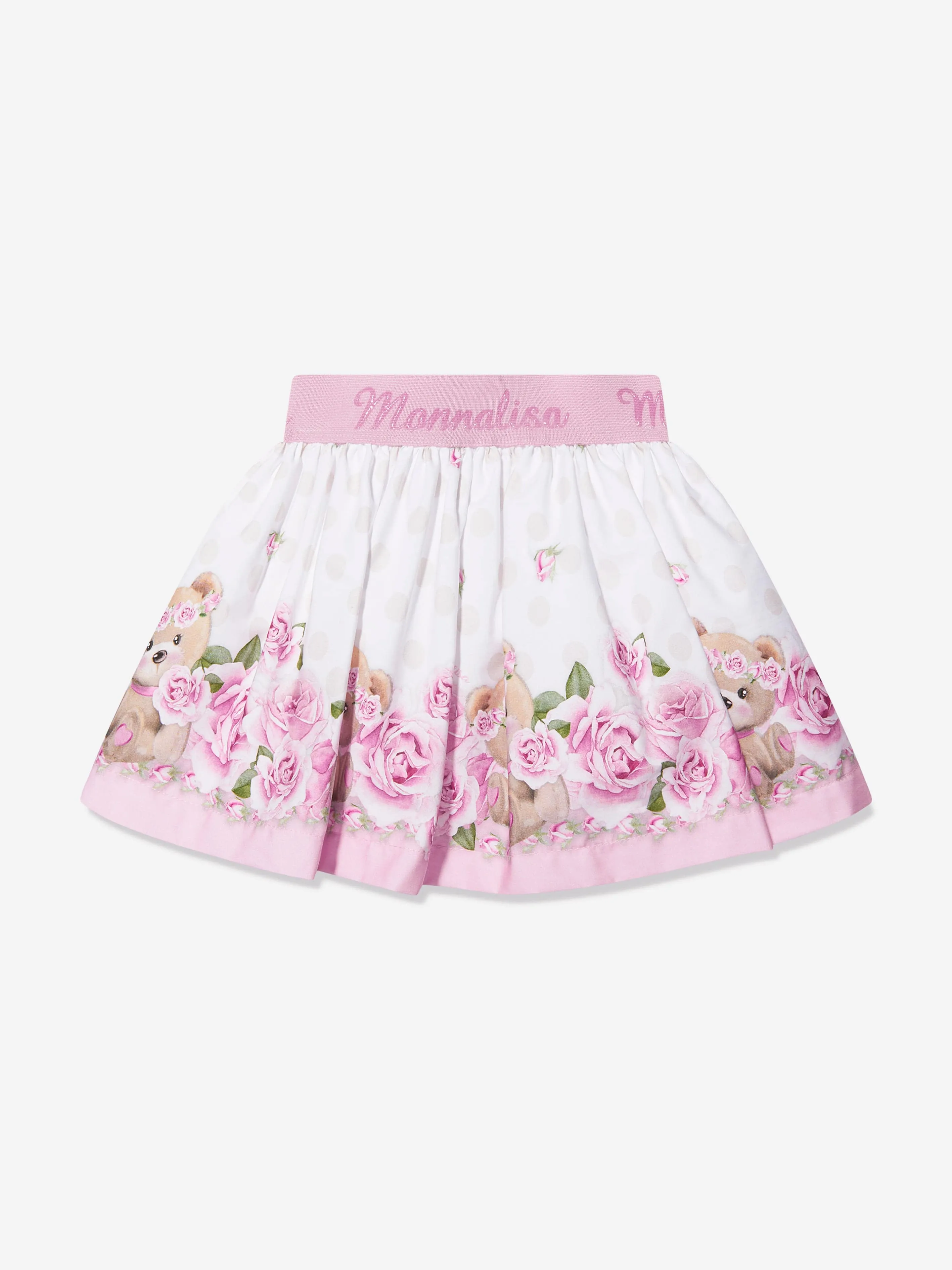 Monnalisa Baby Girls Rose Bear Skirt in White