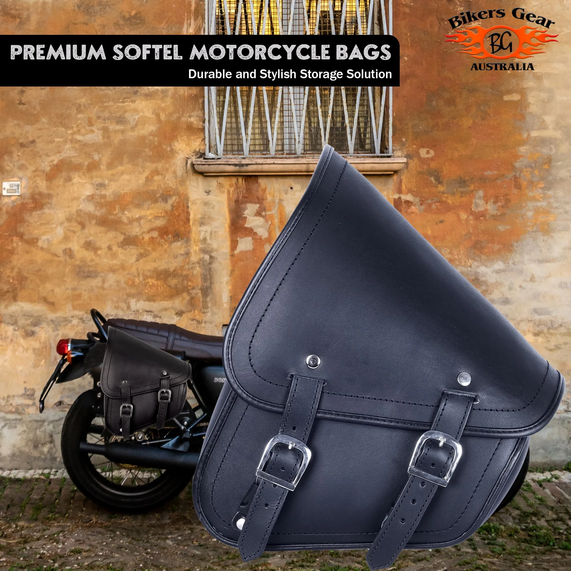 MOTORBIKE CRUISER HARLEY STYLE LEATHER SWINGARM SOFTAIL SOLO BAG