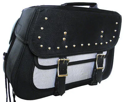 MOTORCYCLE GREY SADDLEBAG STUDS TWO STRAP SIZE MEDIUM ZIP OFF BAG NEW