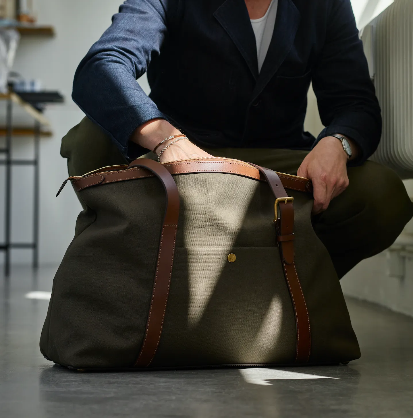 M/S Holdall – Grand Herringbone/Cuoio