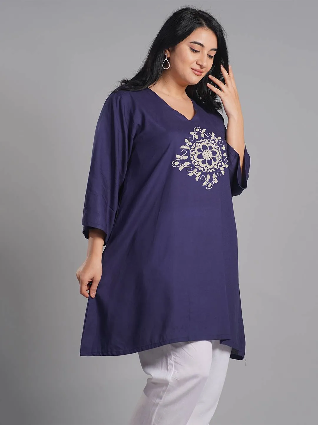 Navy Rayon Kurti - Resplendent