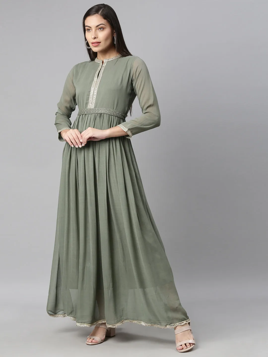 Neeru's Pista Color Georgette Fabric Kurta