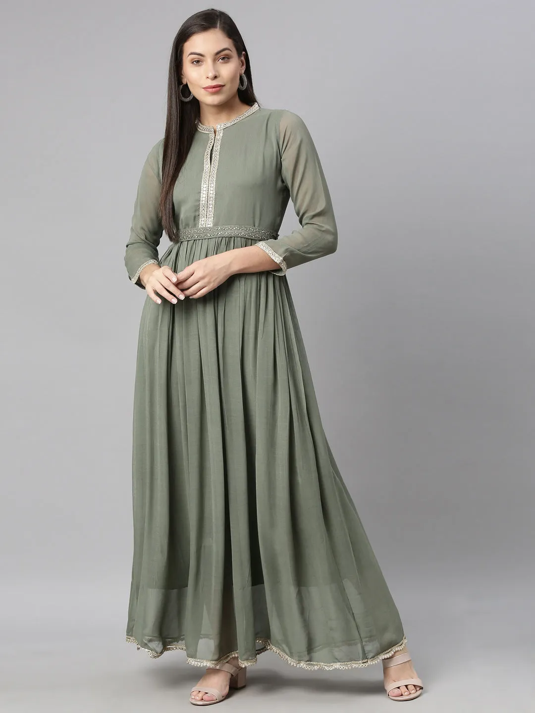 Neeru's Pista Color Georgette Fabric Kurta