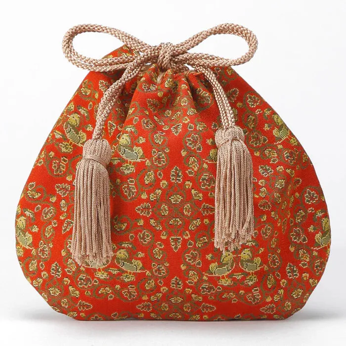 Nishijin-ori Small Drawstring Bag - Mandarin Ducks -,  Made in Kyoto, Japan,  Japanese traditional craft purse