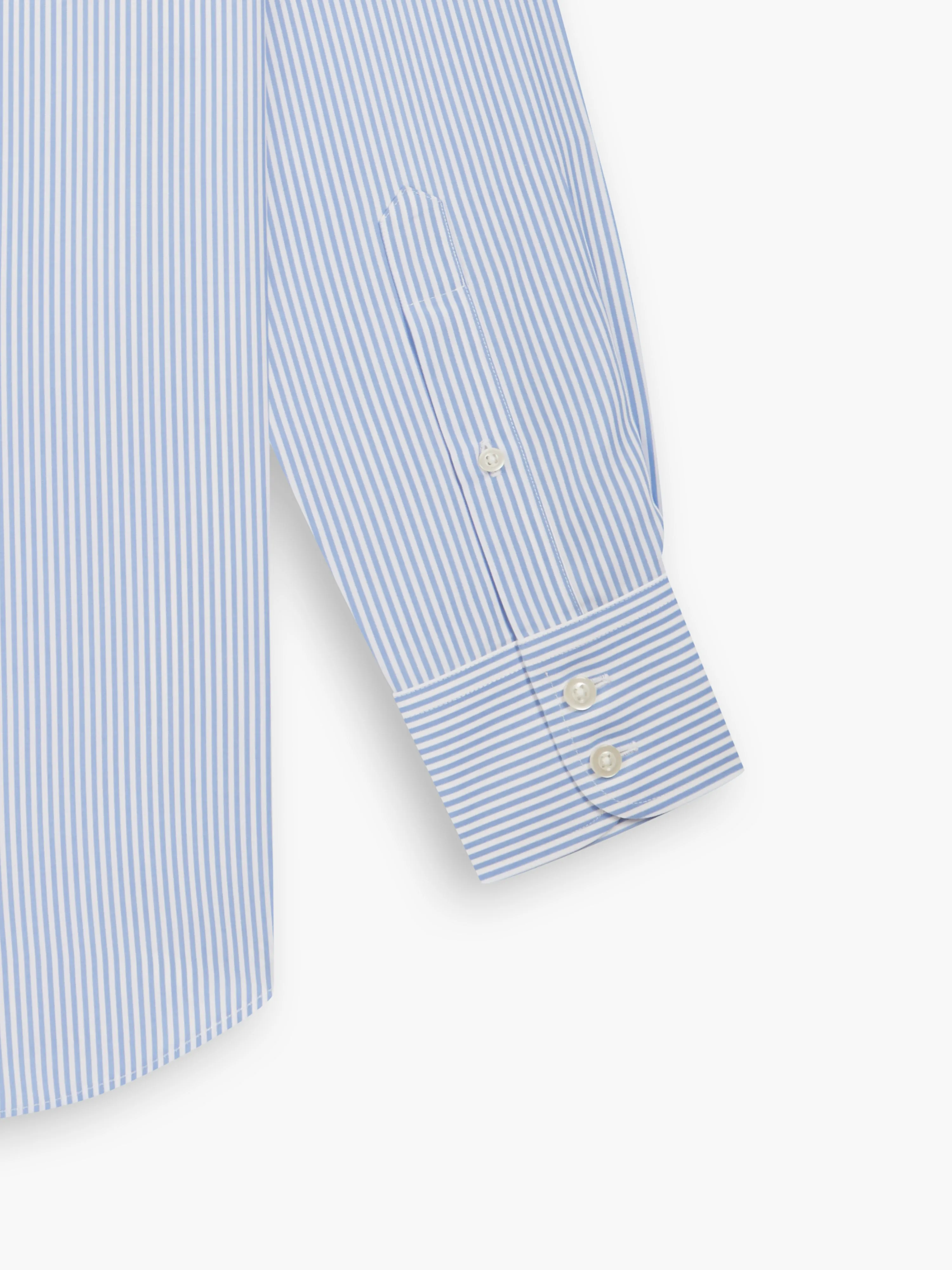 Non-Iron Slim Fit Light Blue Wide Stripe Poplin Classic Collar Single Cuff Shirt