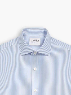 Non-Iron Slim Fit Light Blue Wide Stripe Poplin Classic Collar Single Cuff Shirt