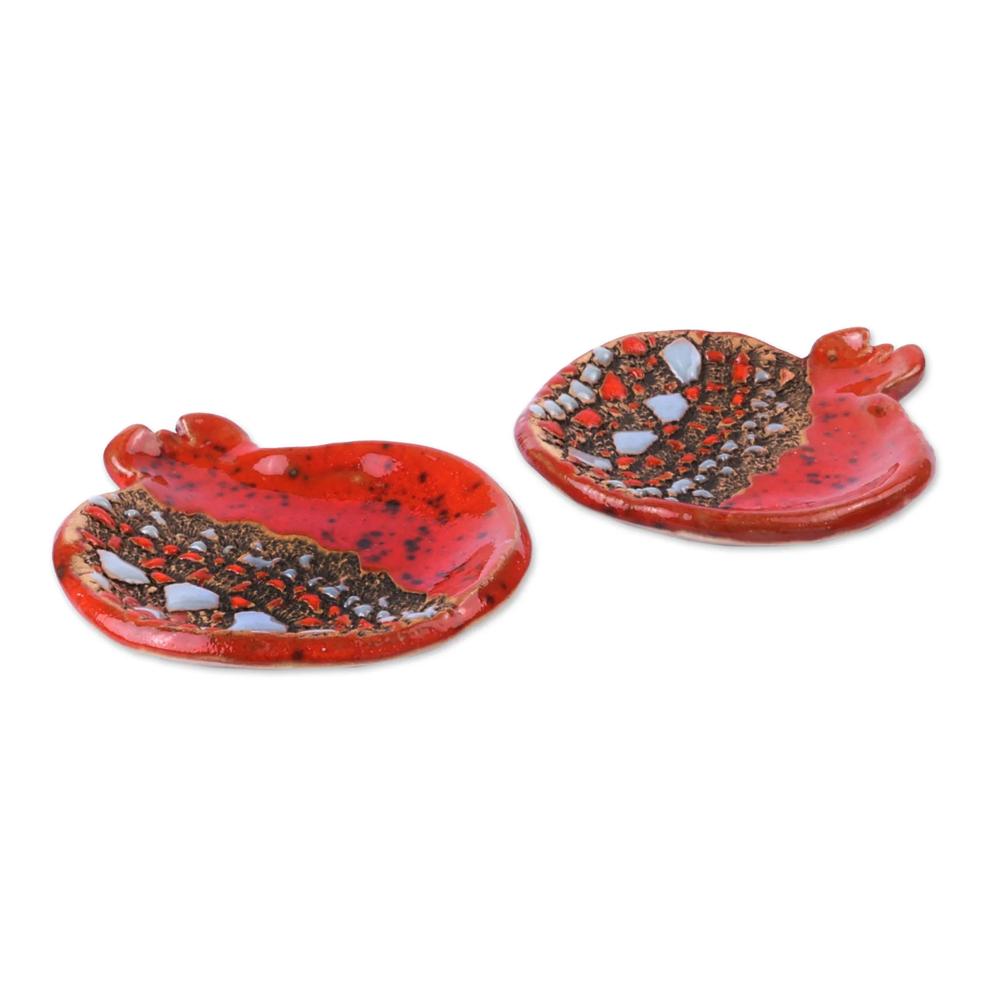 Pair of Red and Grey Glazed Ceramic Pomegranate Catchalls - Sweet Pomegranate | NOVICA