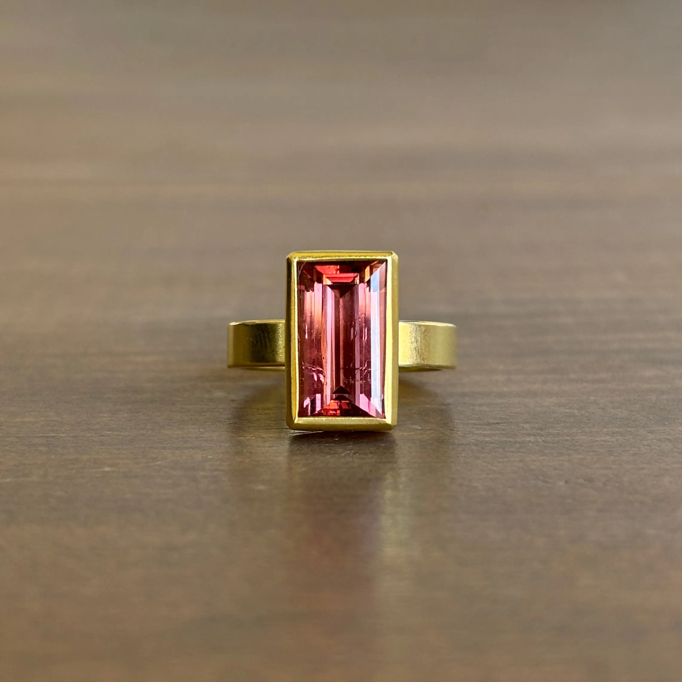 Peach Tourmaline Rectangle Ring