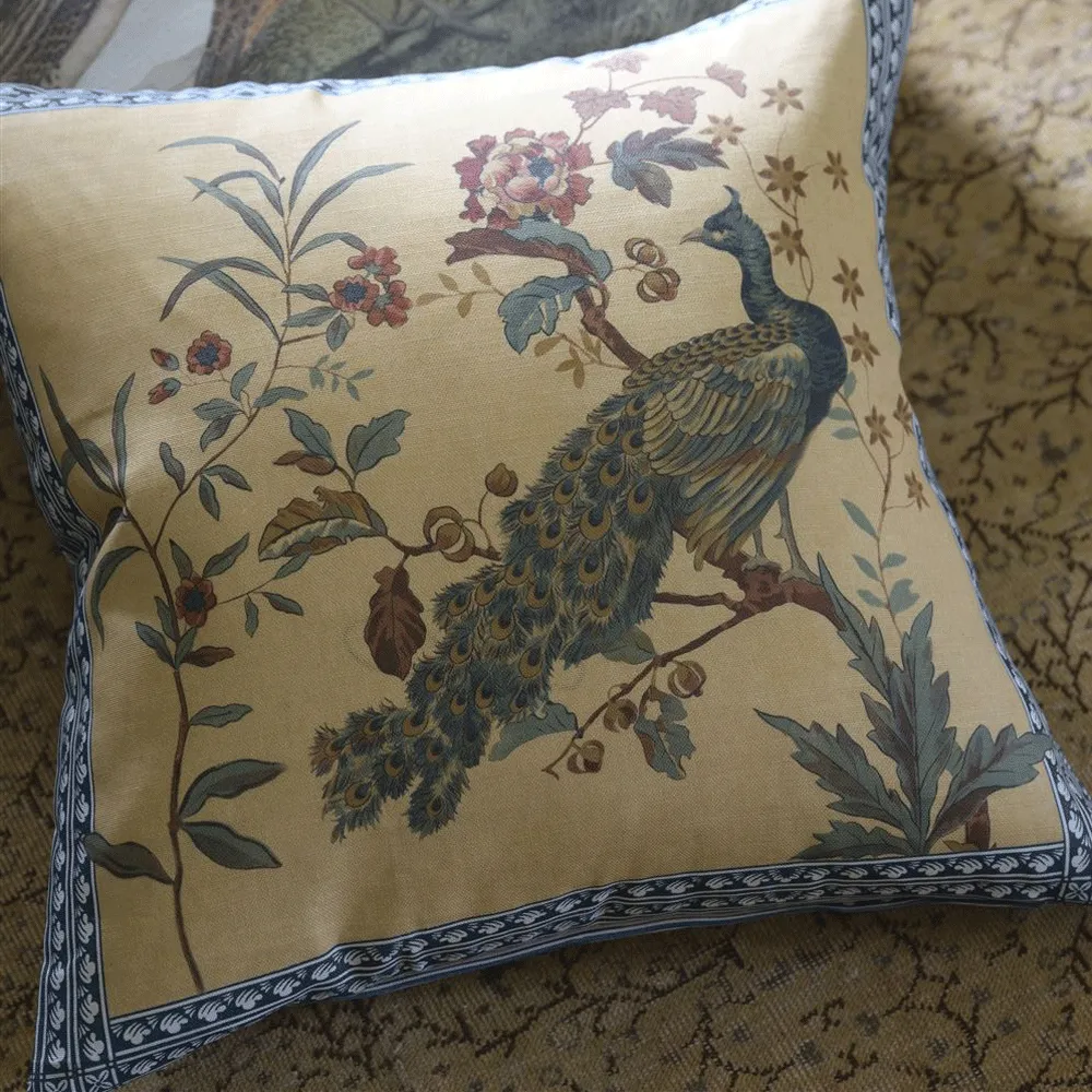 Peacock Toile Sepia Cushion