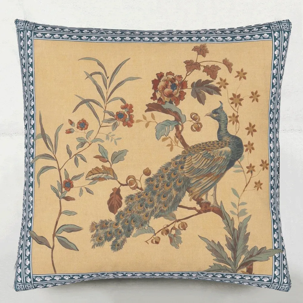 Peacock Toile Sepia Cushion