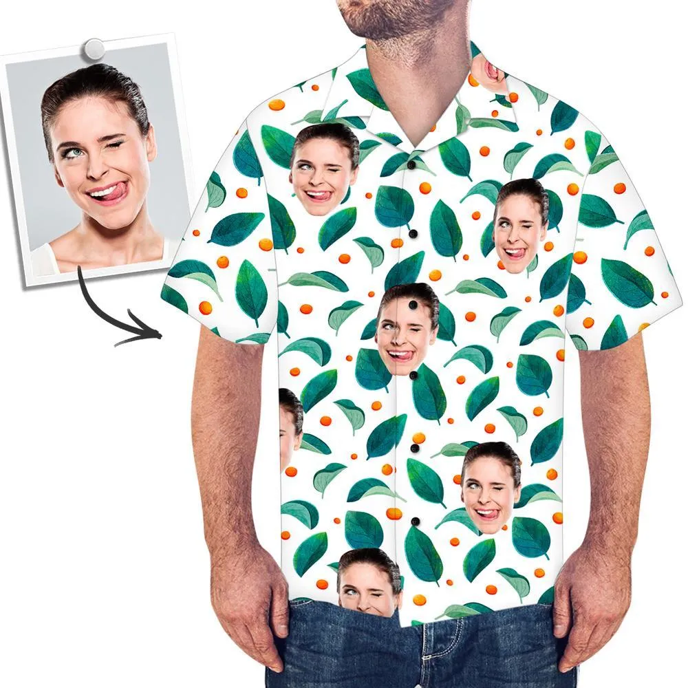 Personalised Hawaiian Shirt Face UK All Over Print Green Leaves