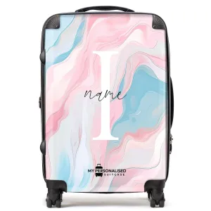 Personalised Pink & Blue Marble Suitcase