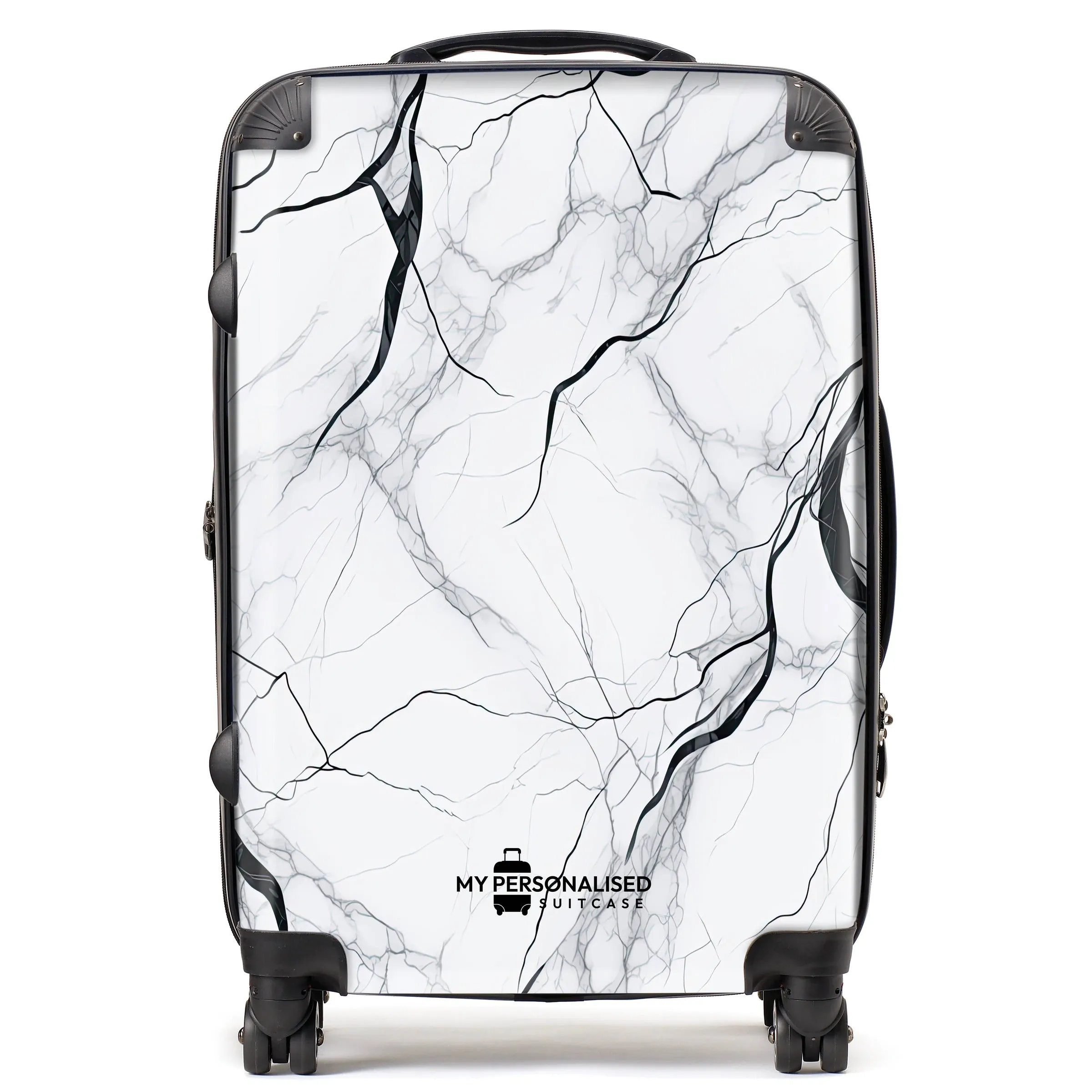 Personalised White and Black Marble Suitcase