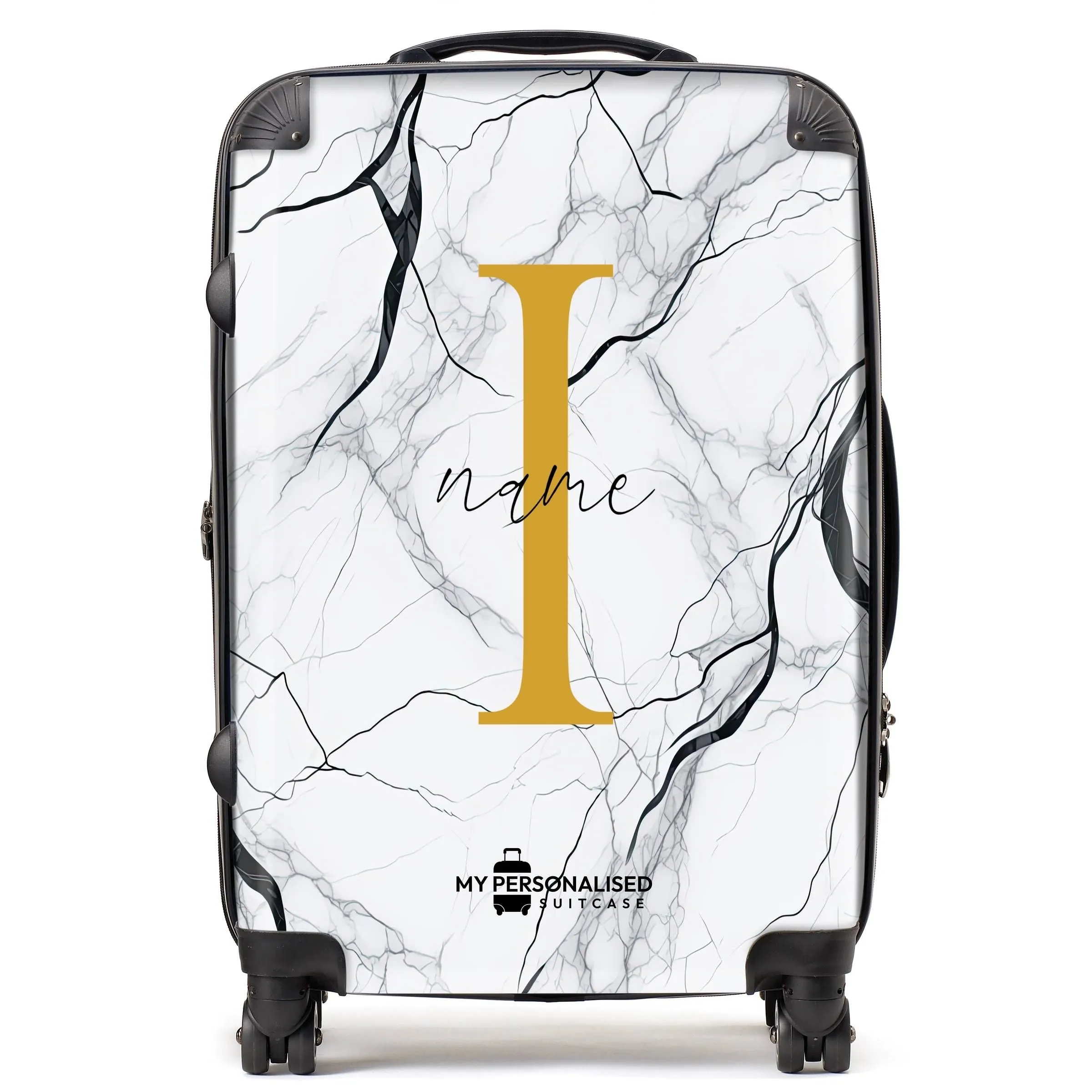 Personalised White and Black Marble Suitcase