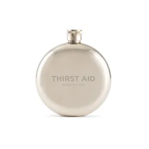 Personalized Flask Thirst Aid Engraved Round Hip Flask