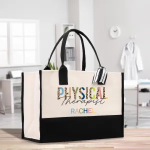 Personalized Leopard PT Physical Therapist Name Custom Cotton Canvas Tote Bag Physical Therapist Birthday Gift Graduation Bag (TRTB1006)