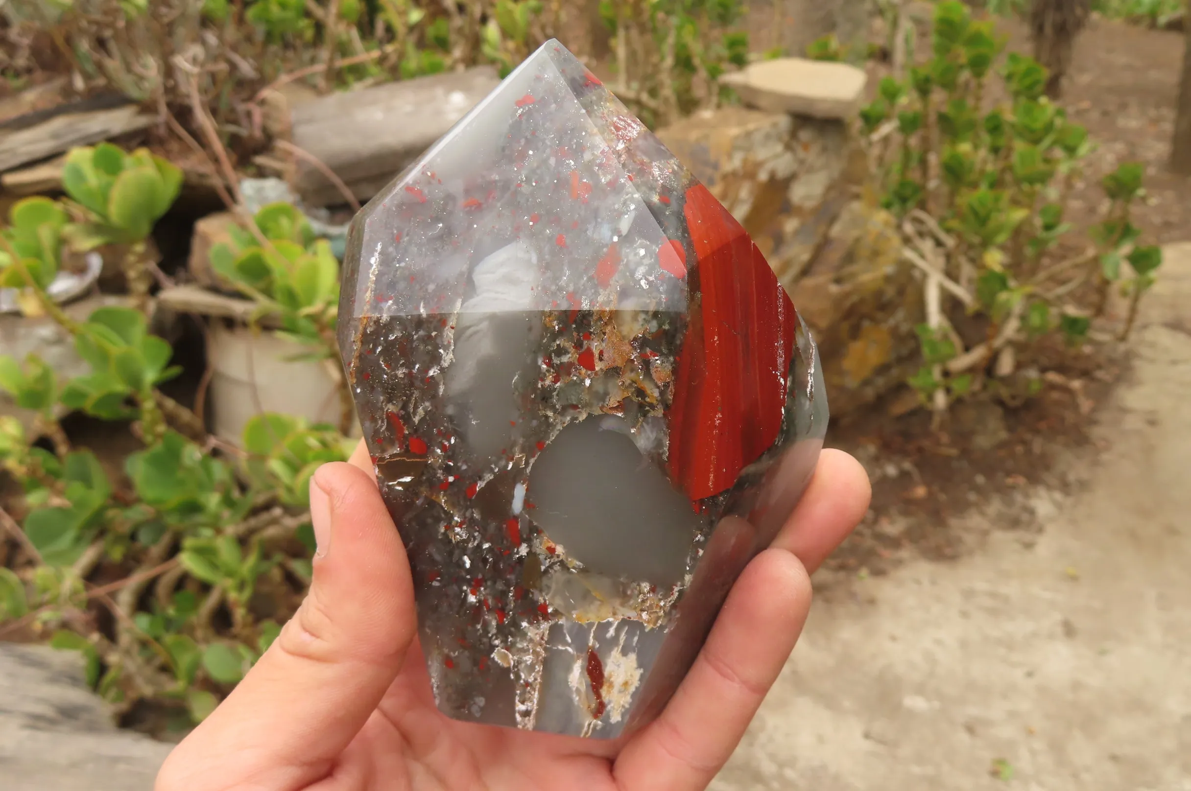 Polished Bloodstone (Seftonite) Point-Prism x 2 From Swaziland