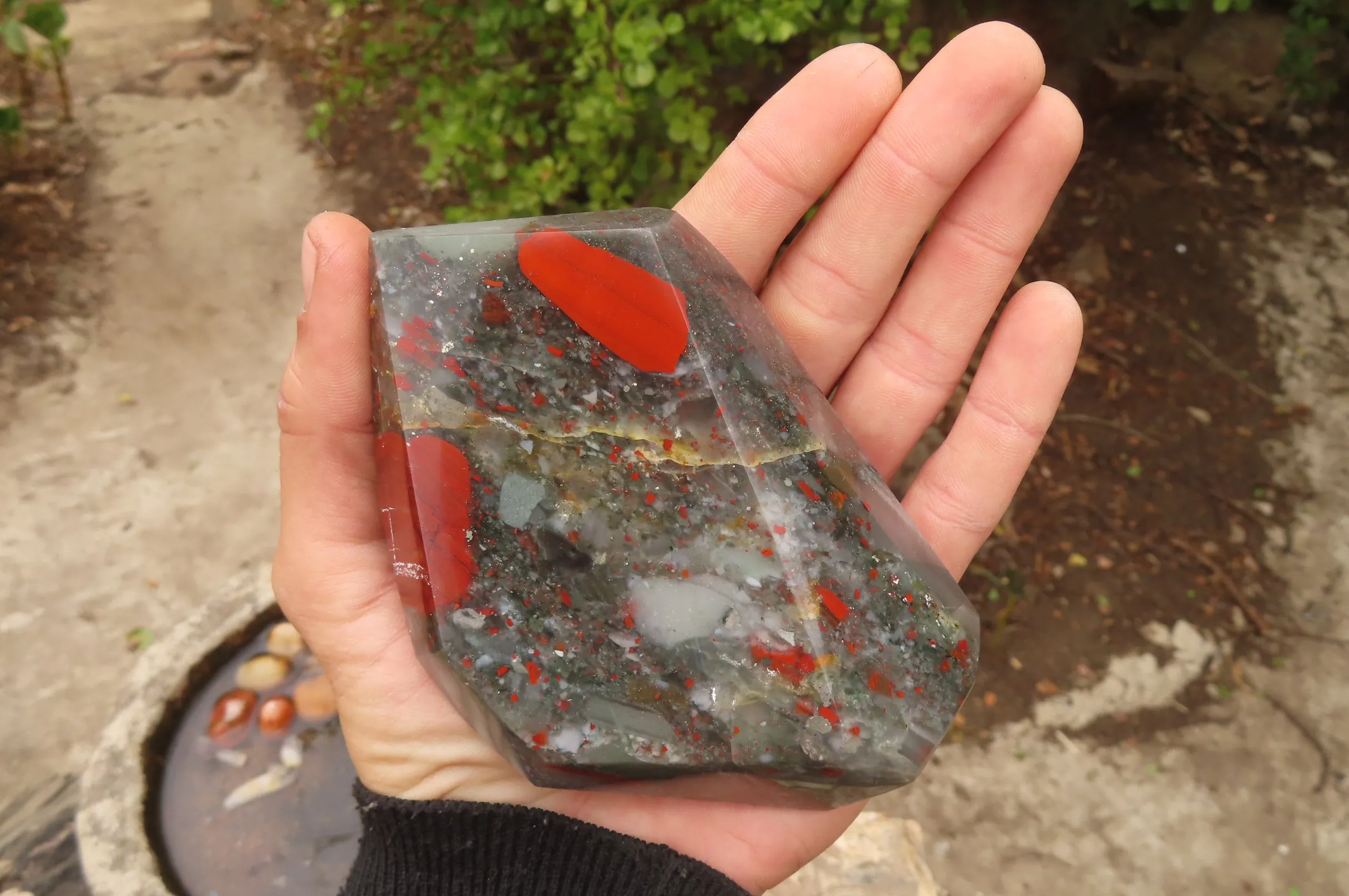 Polished Bloodstone (Seftonite) Point-Prism x 2 From Swaziland